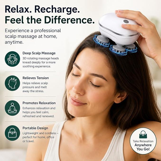 💆 Rechargeable Waterproof Scalp Massager™ – Relax, Refresh & Rejuvenate