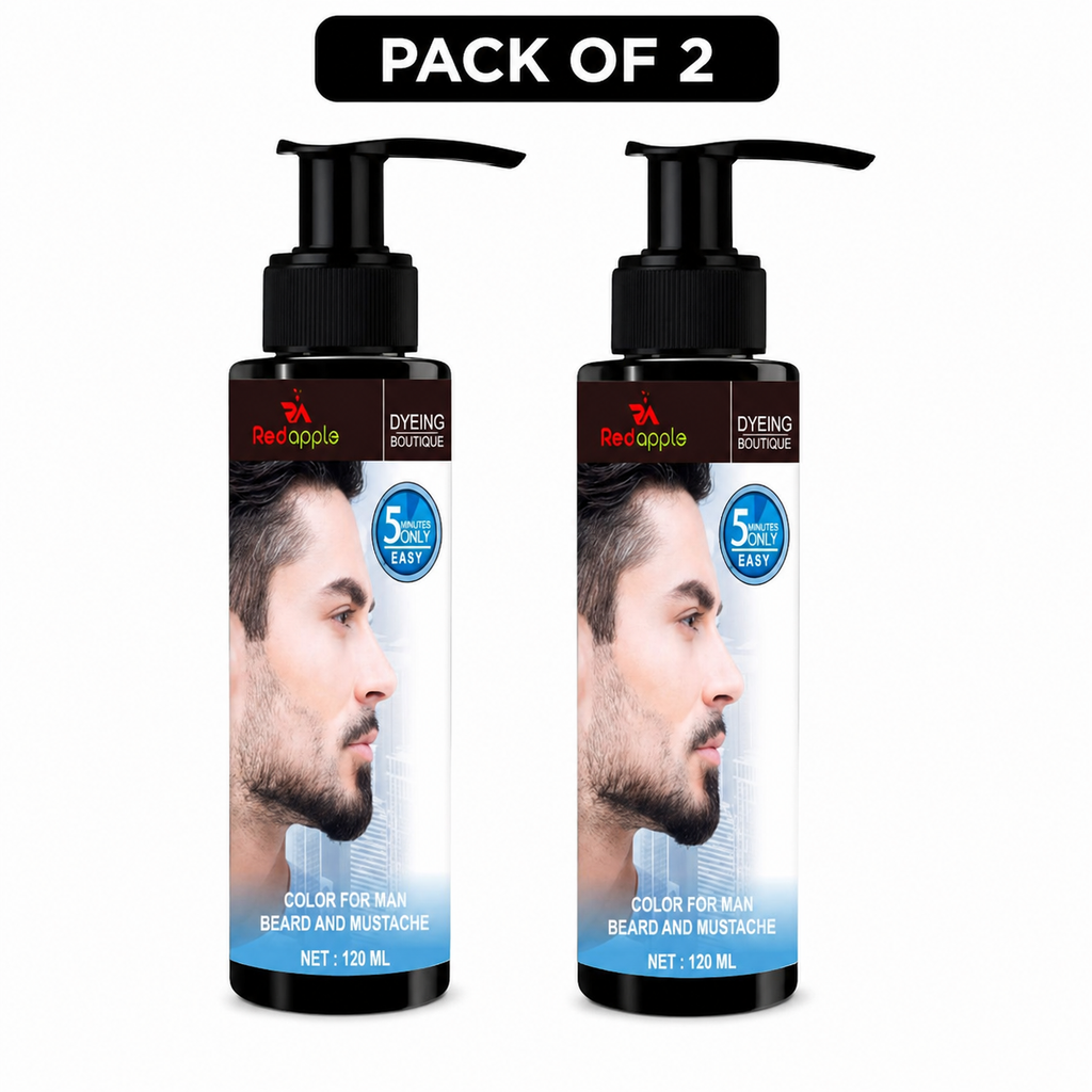 Men's Hair Mustache & Beard Dye for Gray Hair Coverage - Natural Black Color in 5 Minutes, Easy Application Shampoo for Facial Hair 120ml each pack of2